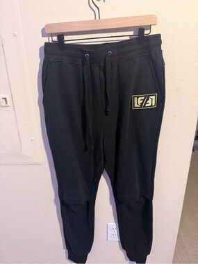 LF Los Angeles Black Logo Jogger Sweatpants Small 100% Cotton Drawstring